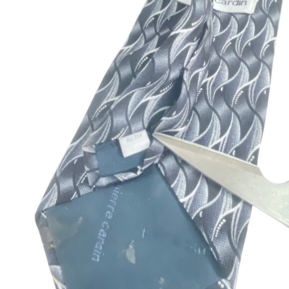 Pierre Cardin Black & Gray Silk Tie With Abstract Wave Pattern Business Office - Picture 3 of 6